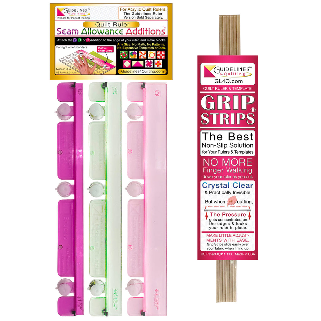 Seam Allowance Additions for Regular Rulers (Not for Guidelines Rulers) + Grip Strips