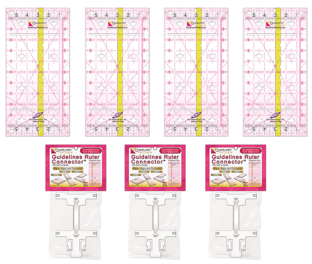 4-Guidelines Ruler Set with 3 Connectors by Guidelines4Quilting