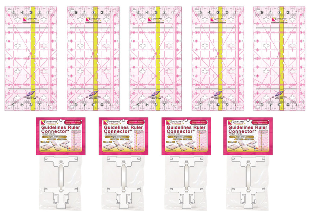 5-Guidelines Ruler Set with 4 Connectors by Guidelines4Quilting