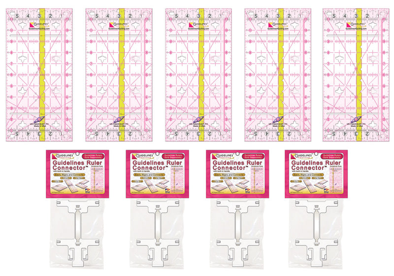 5-Guidelines Ruler Set with 4 Connectors by Guidelines4Quilting