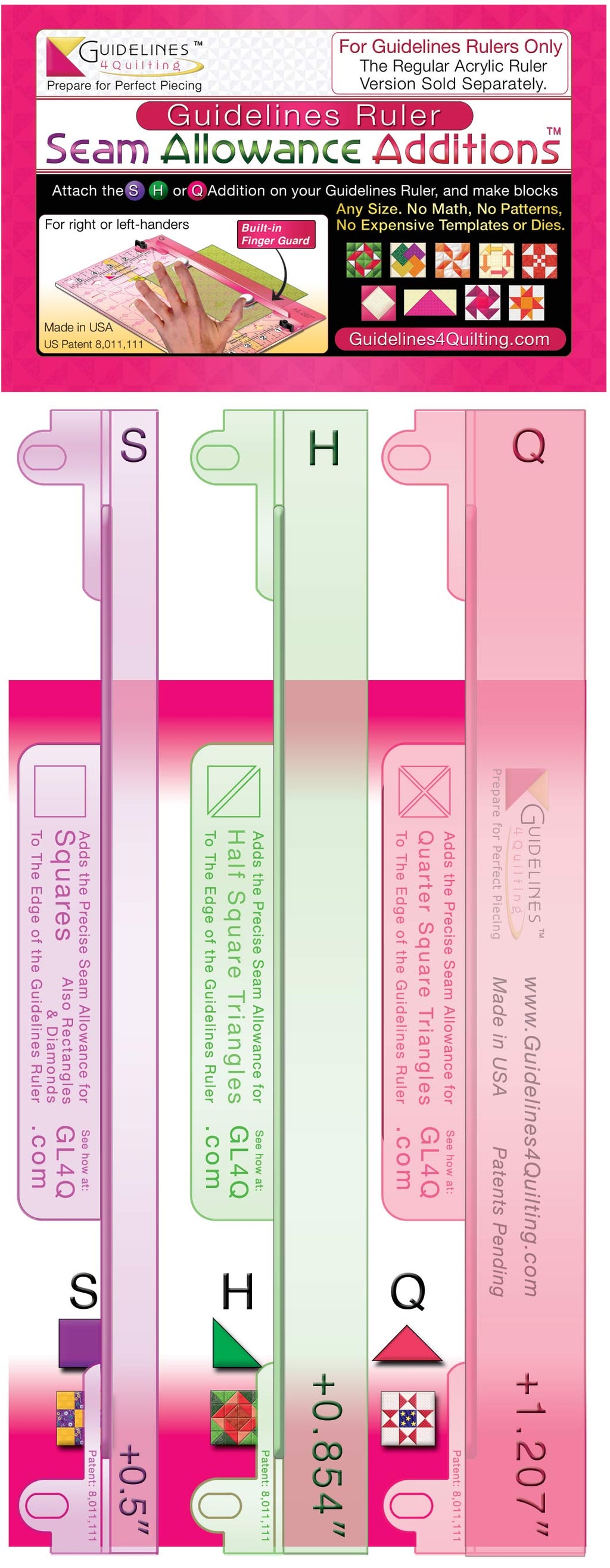 Seam Allowance Additions (Add-Ons) for Guidelines Rulers