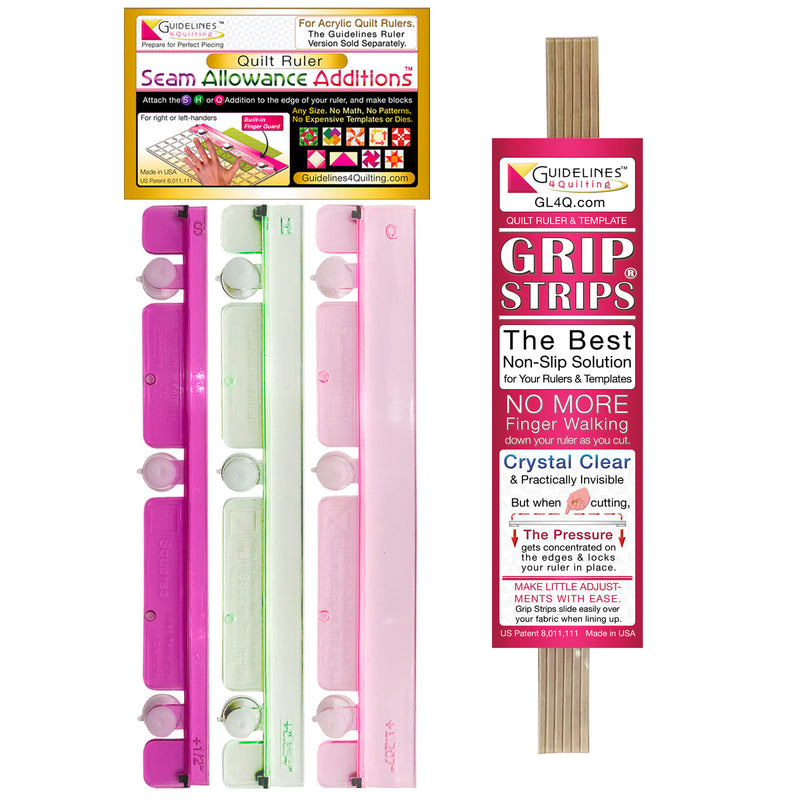 Seam Allowance Additions for Regular Rulers (Not for Guidelines Rulers) + Grip Strips